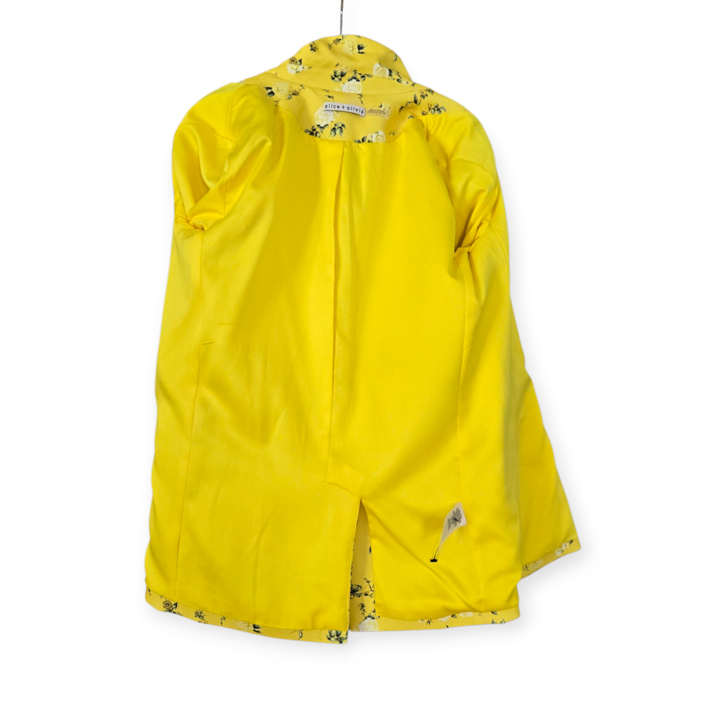 Alice + Olivia Justin Rolled Cuff Double Breasted Floral Yellow Blazer Size 6 - Picture 6 of 9